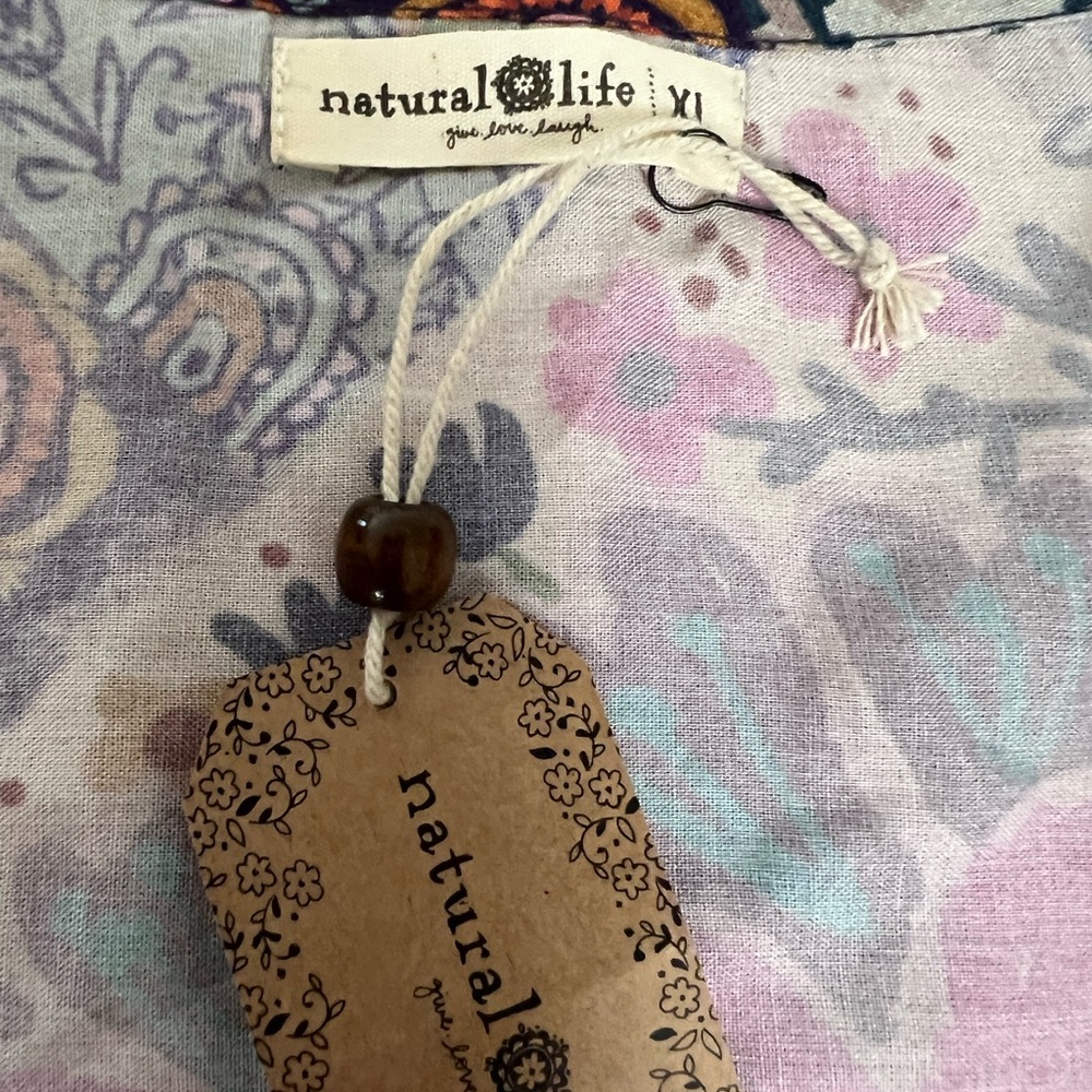 NWT NATURAL LIFE Multicolor Patchwork oversized V-Neck Blouse shirt top - Picture 7 of 9